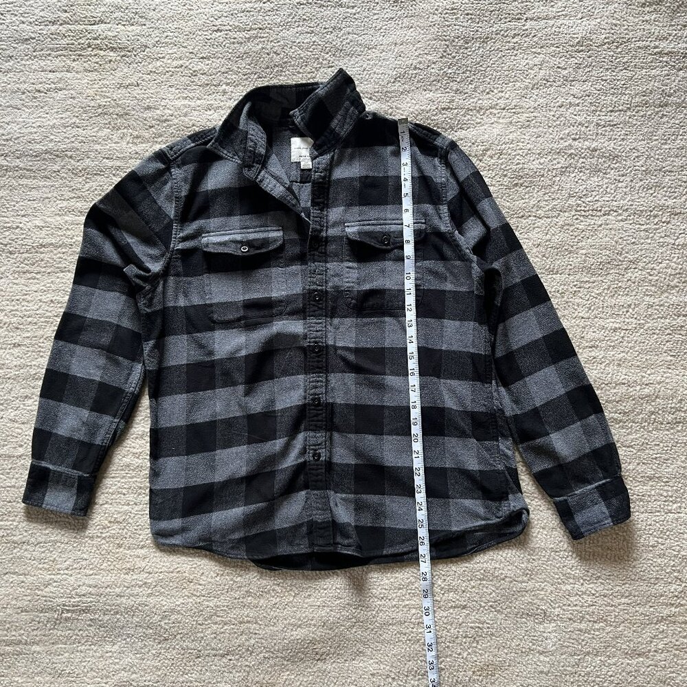 American Eagle Black Gray Flannel Plaid Long Sleeve Shirt Mens Large
